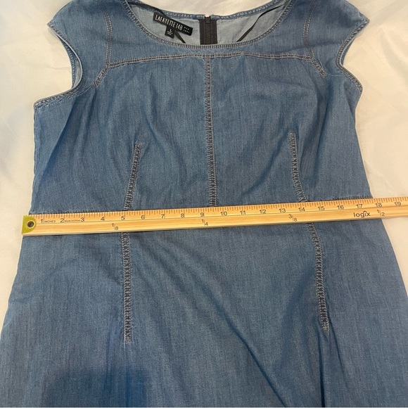 Lafayette 148 New York Chambray Cap Sleeve Dress Size Large - Picture 8 of 14